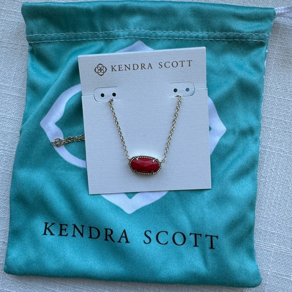 Kendra Scott Silver Chain Necklace with Red Pendant